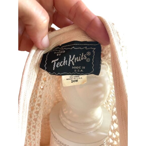 VTG Tech Knits Womens Knit Cardigan Sz 24W Ivory Casual Cozy Coastal Grandma - Picture 3 of 11